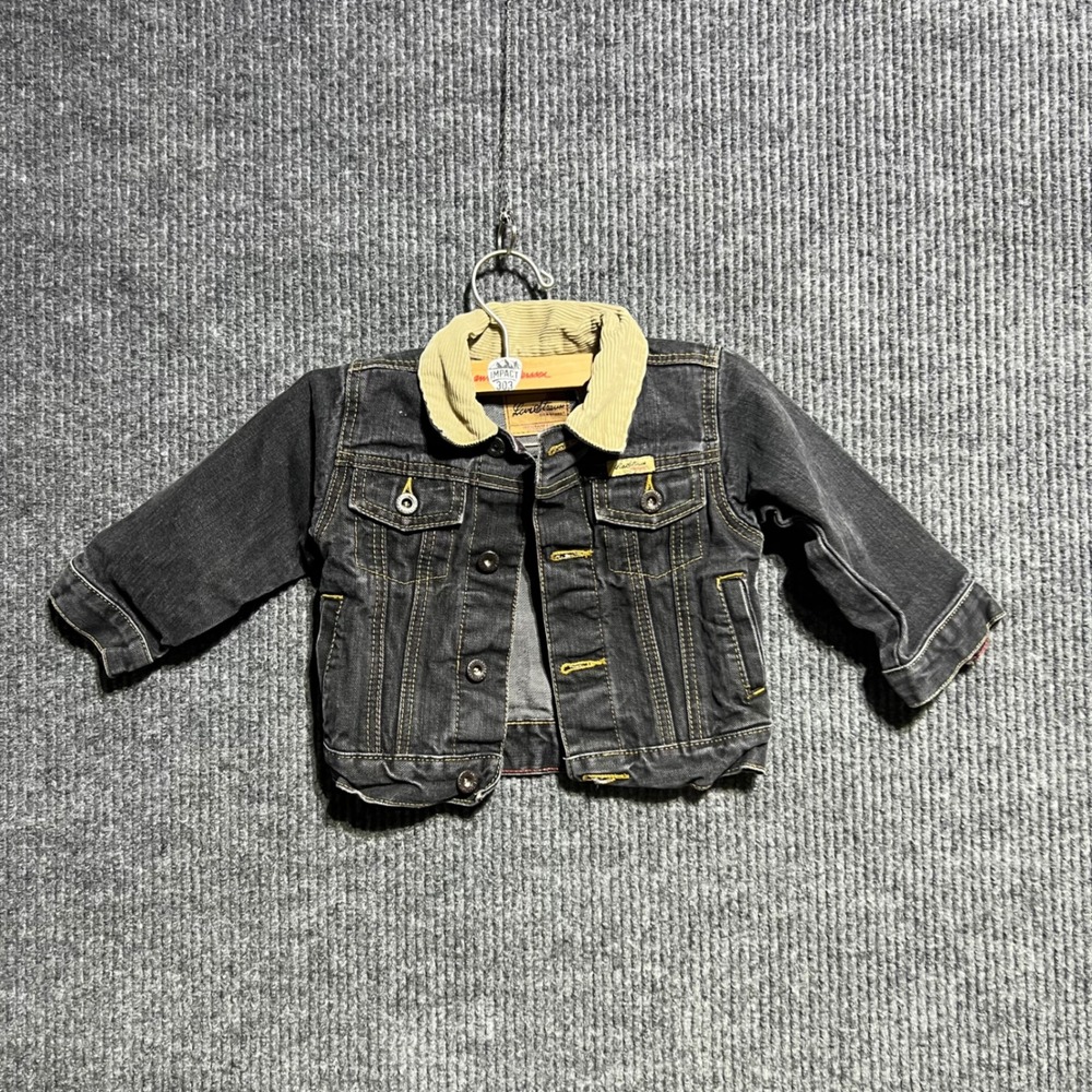 Levi Strauss Denim Jacket Boys 18M Black Corduroy Collar Trucker Signature